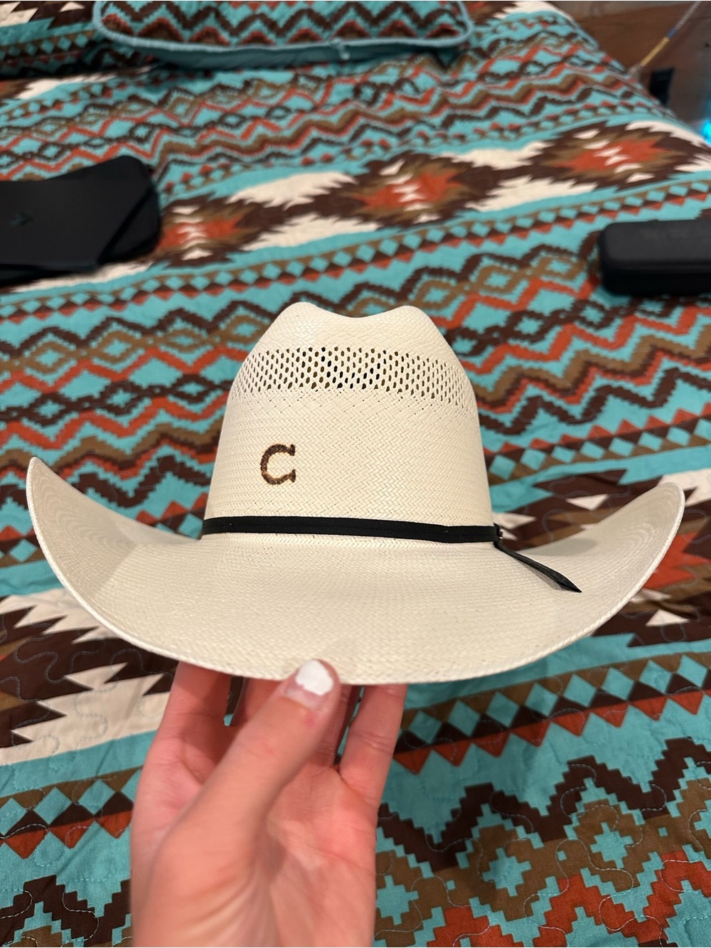 Women's Cream Straw Cowboy Hat with Black Band